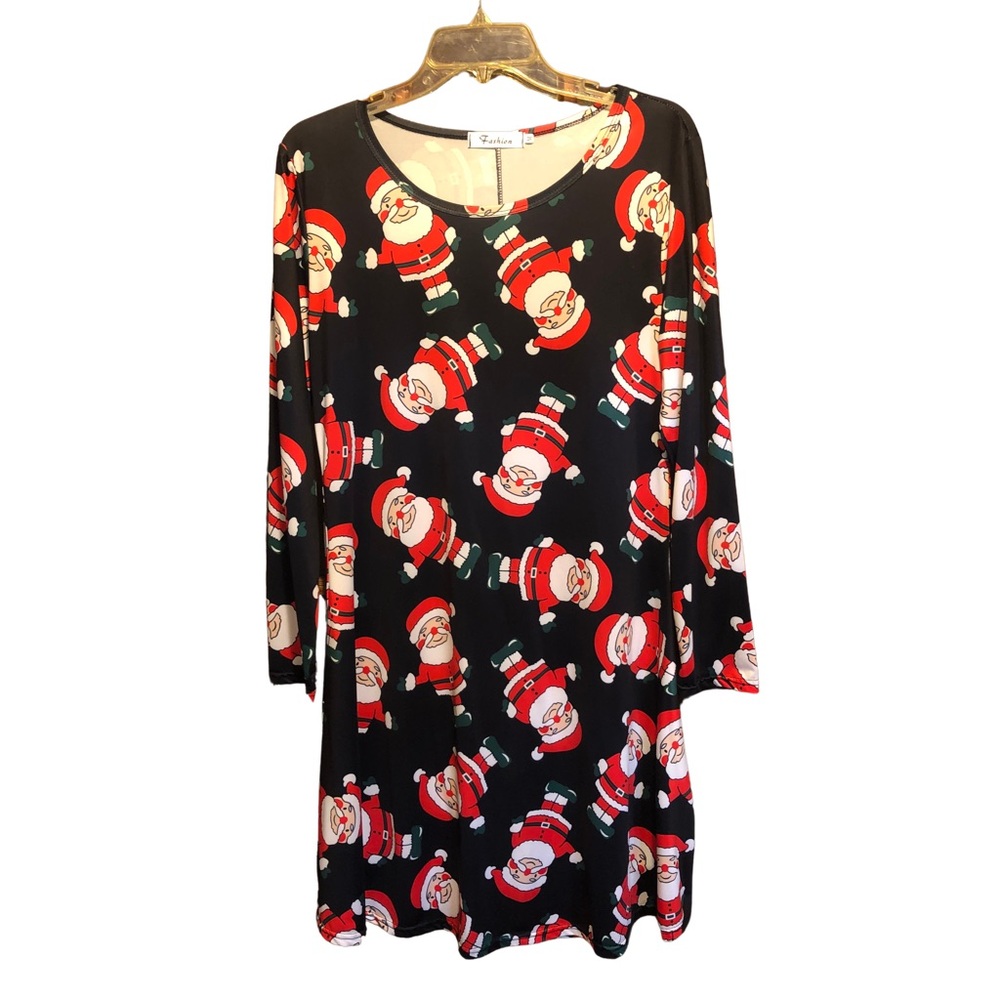 Santa Print Black Dress